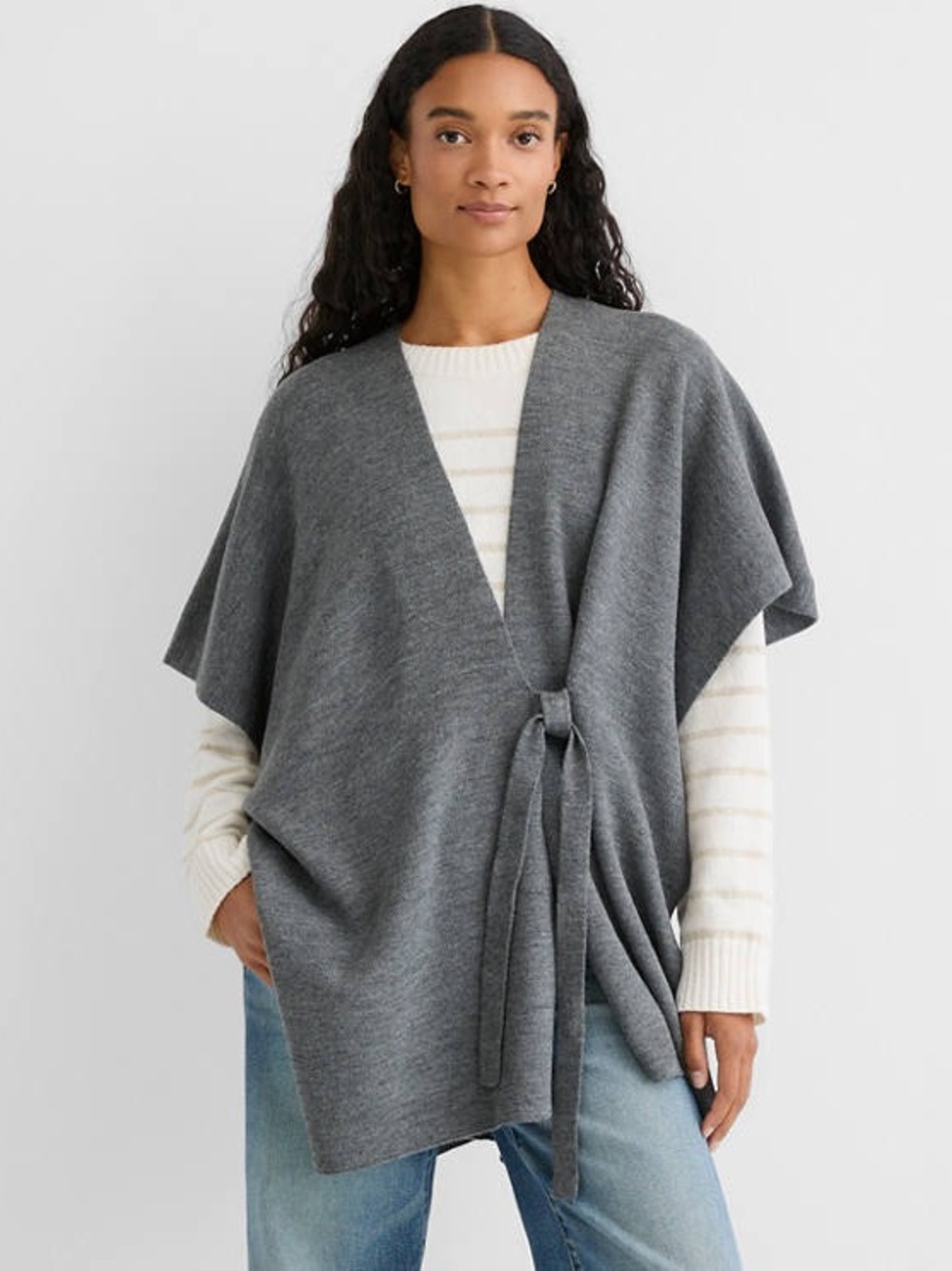 NWT Loft Tie Knit Wrap Heather Grey. Size XS/S.